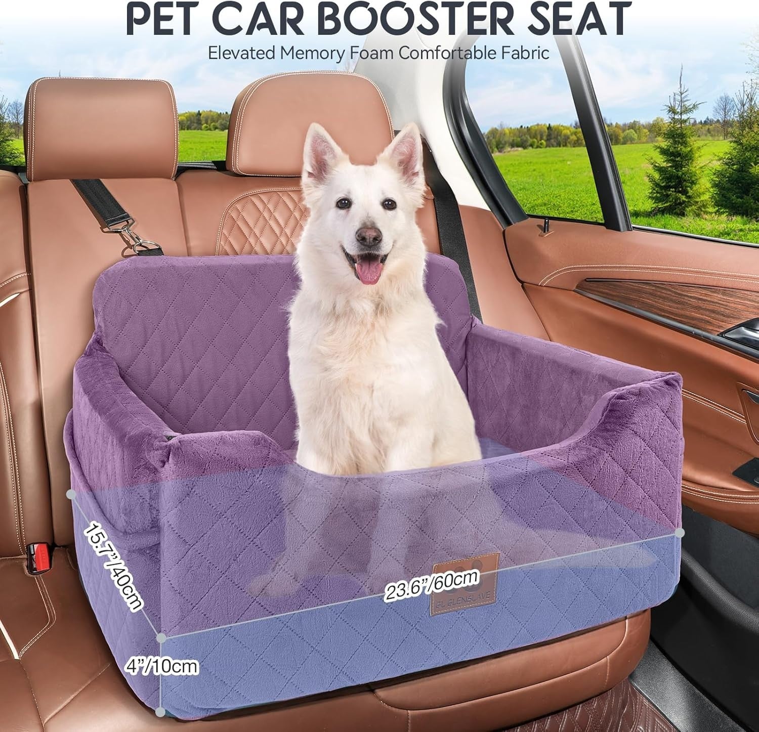Purple Dog Booster Car Seat Memory Foam Travel Bed Washable 50lb