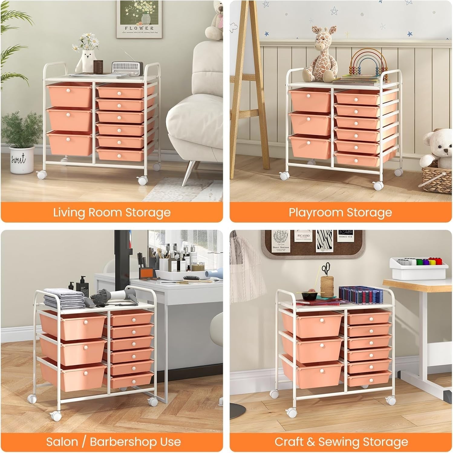 9 Drawer Rolling Storage Cart Makeup Trolley Organizer w/ Lock Wheels