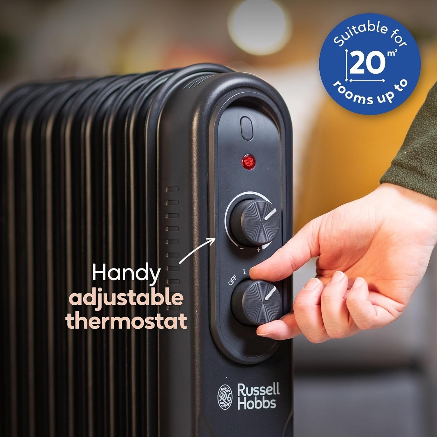 2000W 9-Fin Oil Filled Portable Radiator Heater Black with Thermostat