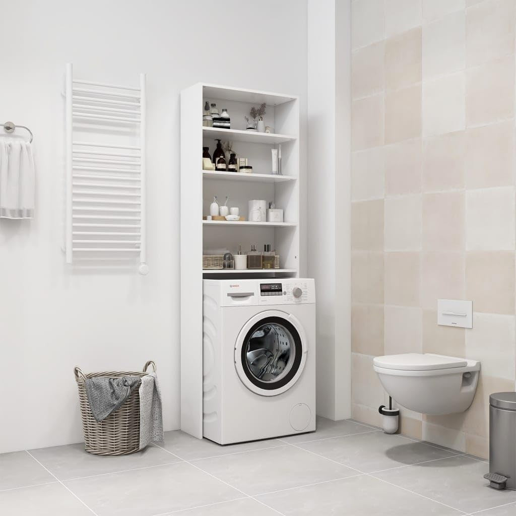 White Washing Machine Storage Rack Cabinet – Tall Laundry Shelf Unit 190cm