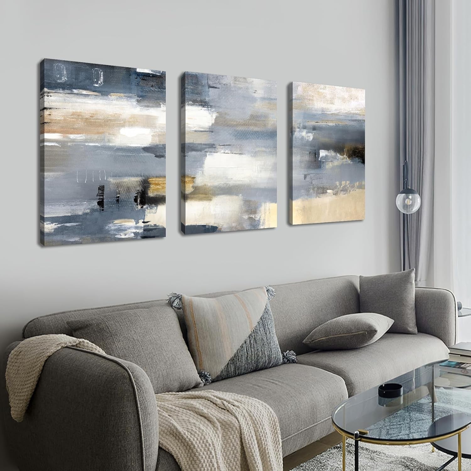 Abstract Grey Beige Canvas Wall Art 3 Panels 50x70cm Modern Decor