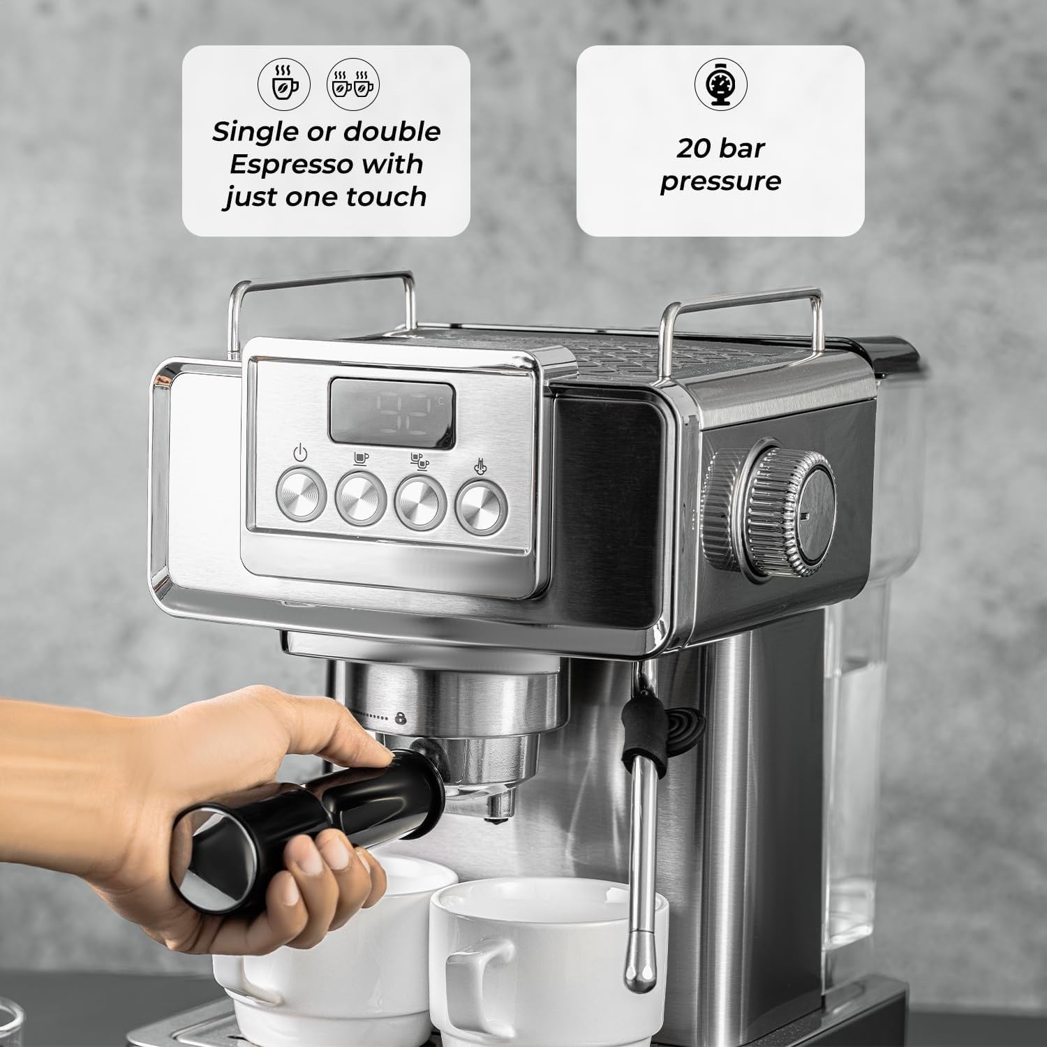1465W Espresso Machine & Burr Coffee Grinder Set | 20-Bar Pressure