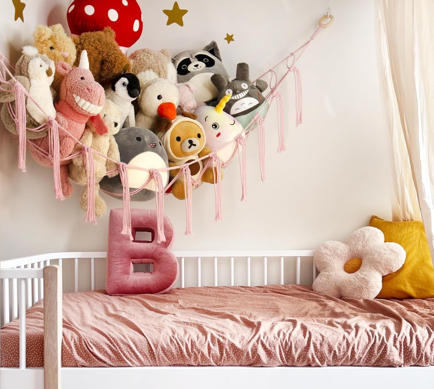 Stuffed Animal Hammock Storage Net – Cotton Toy Holder, Boho Wall Decor