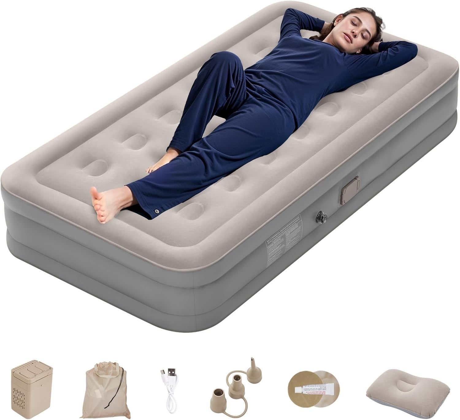 Single Inflatable Air Mattress with Built-In Pump – Quick Setup, 40cm Elevated C