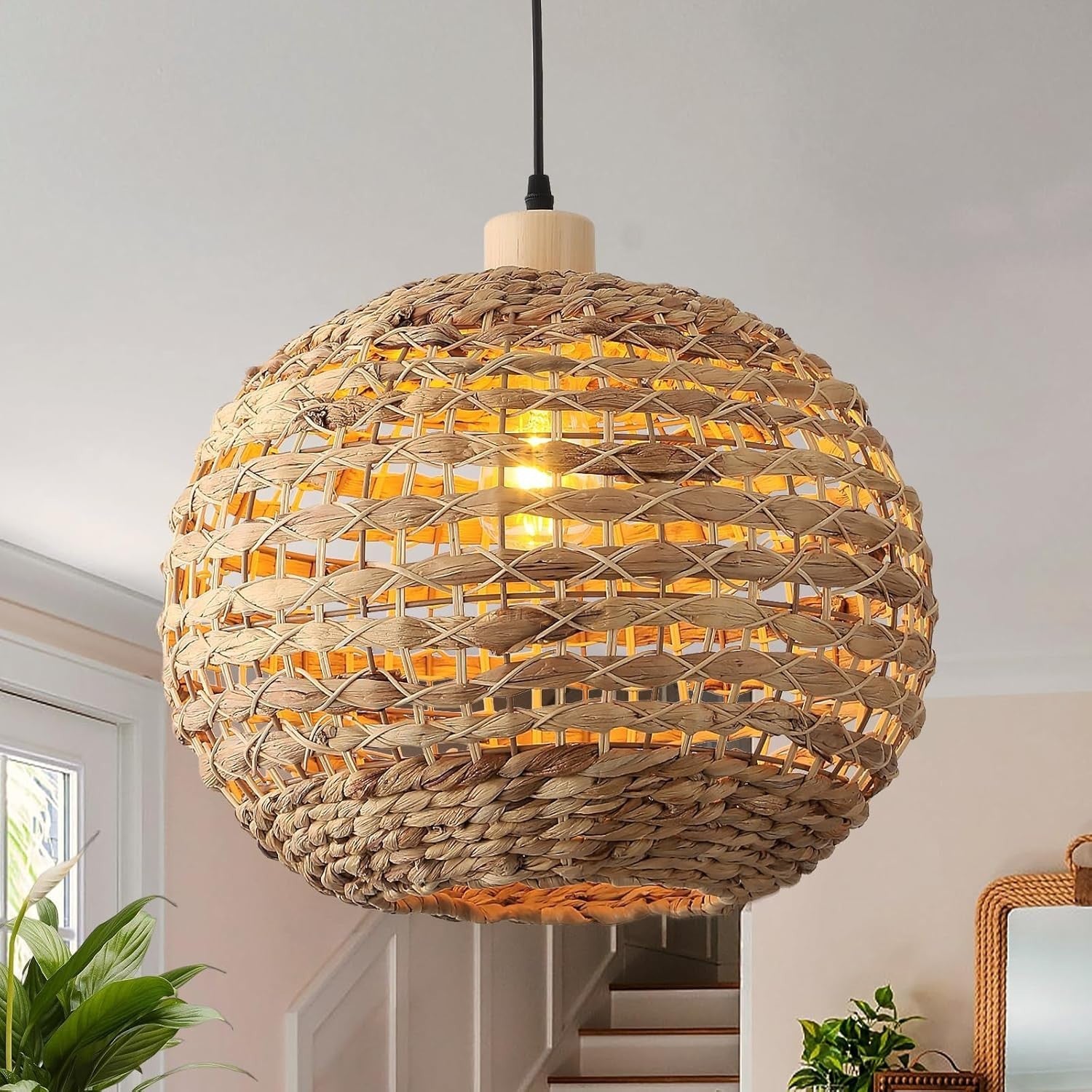 Boho Seagrass Pendant Light Shade 40cm Hand Woven Ceiling E27