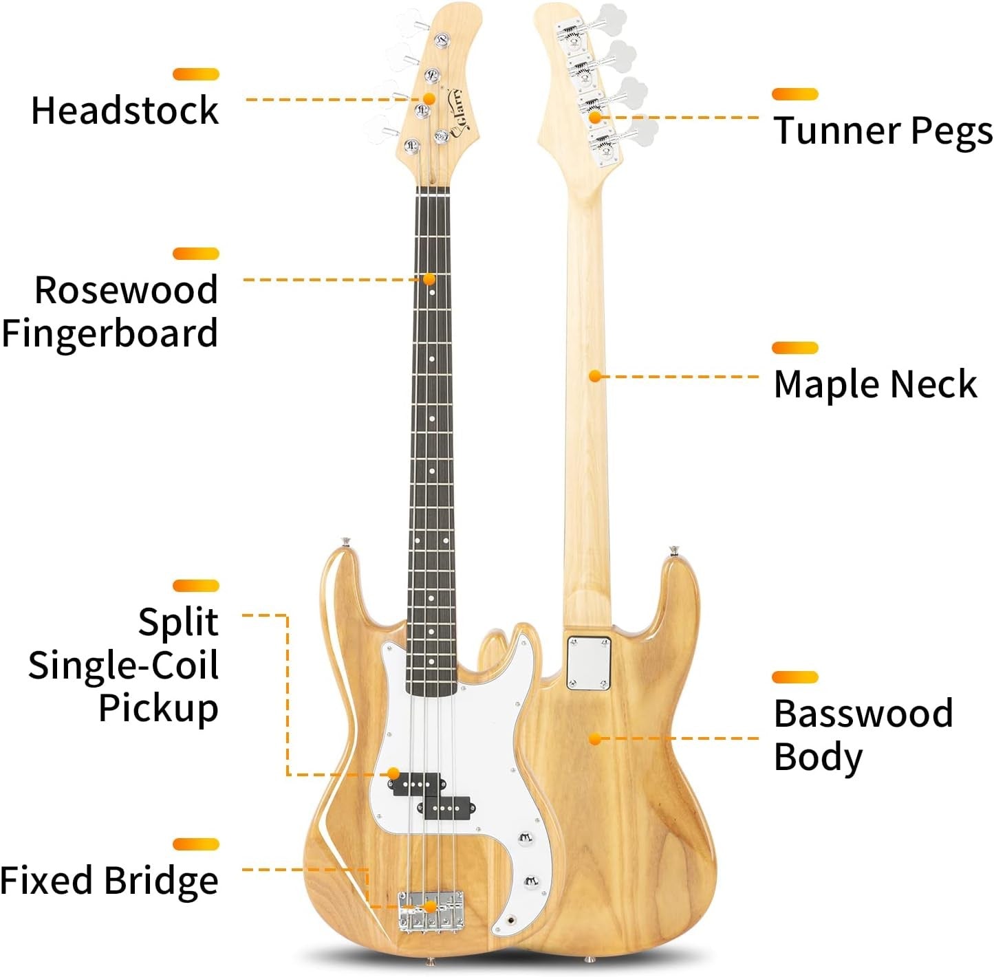 Full Size 4 String Electric Bass Guitar Kit 20W Amp Bag Stand