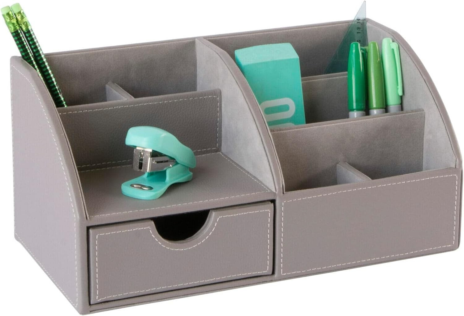 Faux Leather Desk Organiser 8-Compartment Drawer Pen, Stationery Caddy
