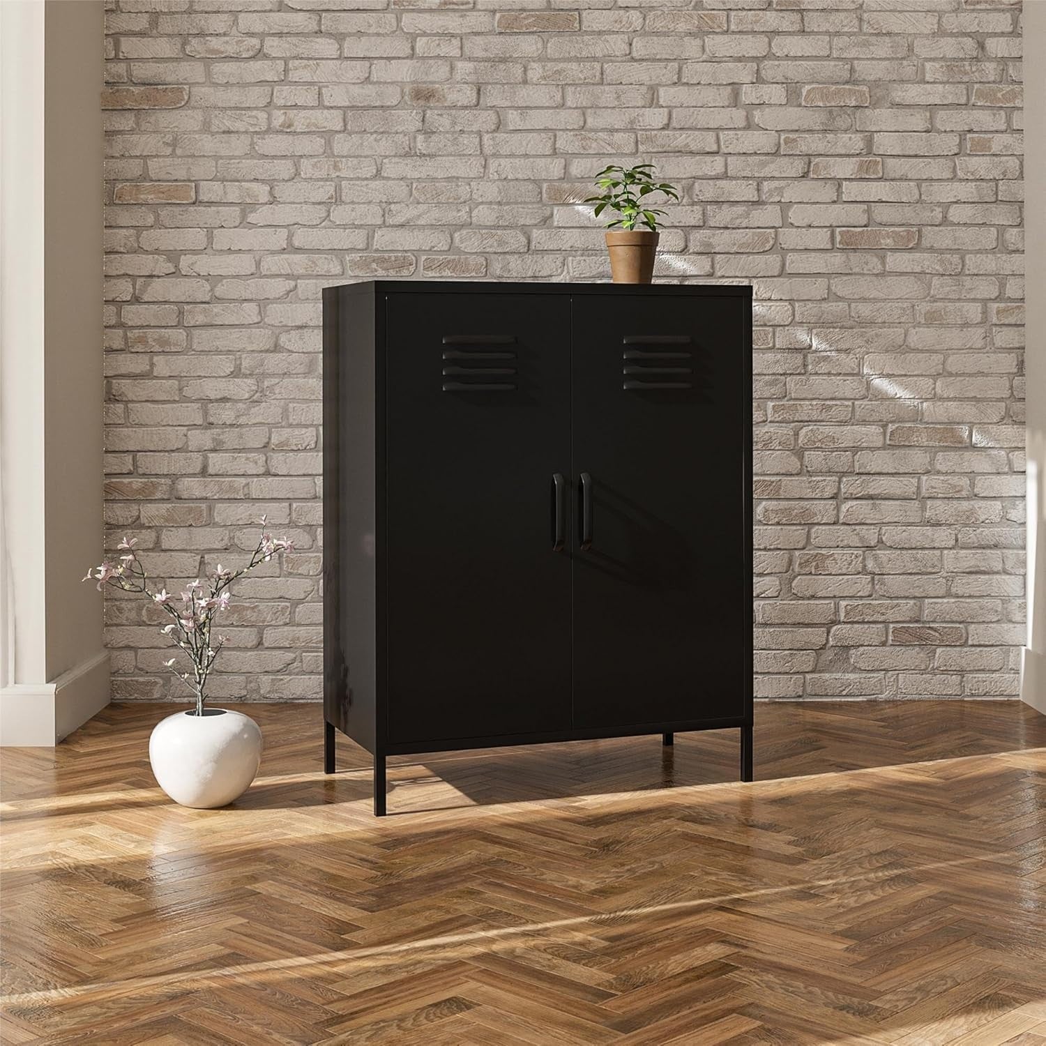 Metal Storage Cabinet 2 Doors, 3 Shelves, Lightweight, Scratch-Resistant