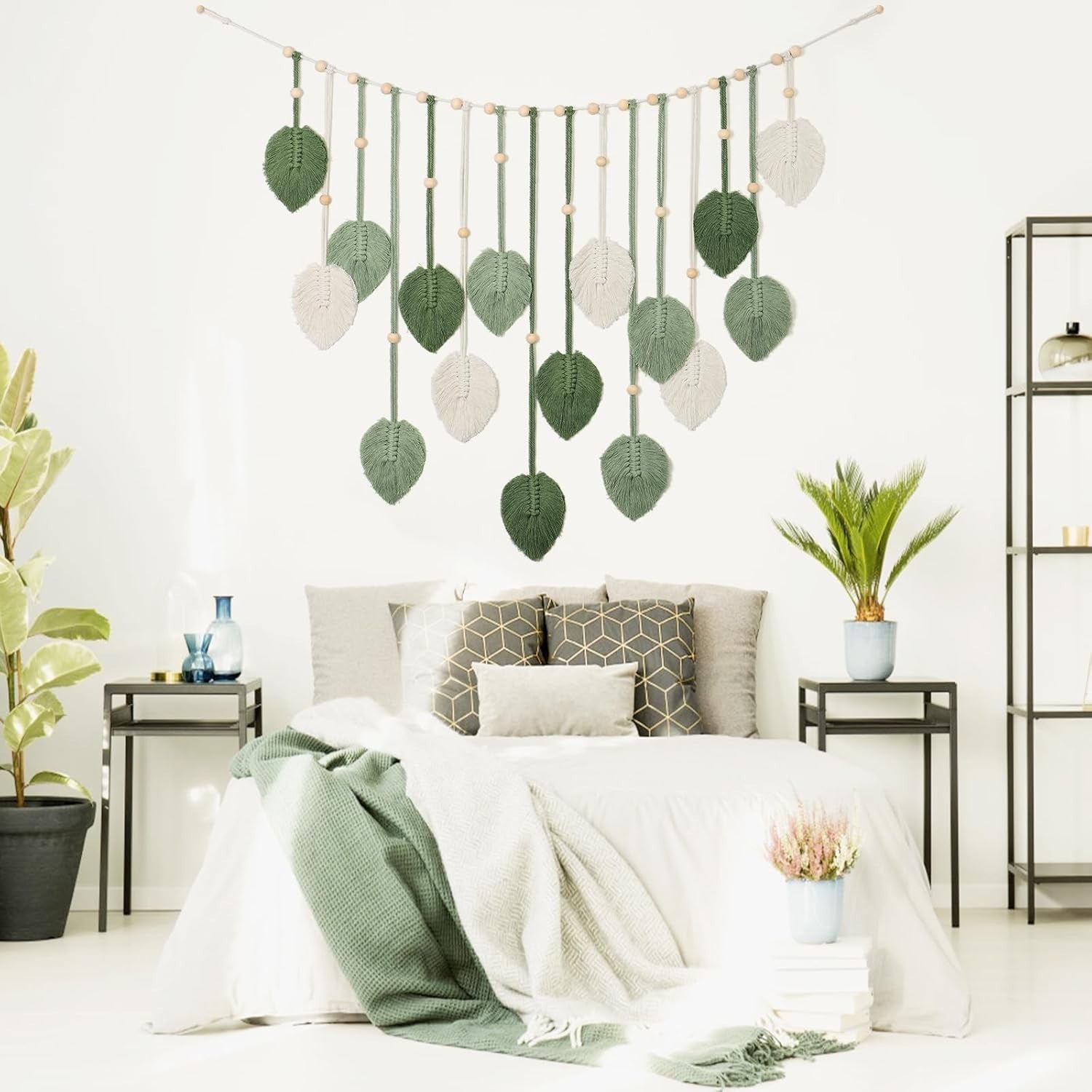 Large Macrame Leaves Wall Hanging Boho Tapestry 28x51in