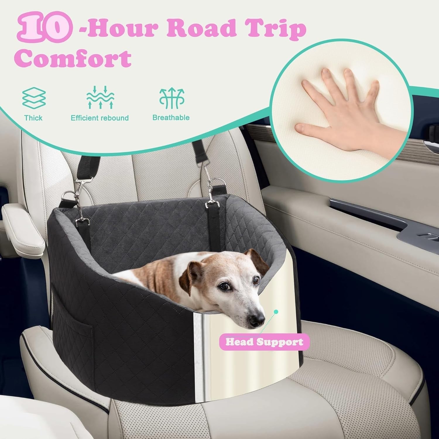 Memory Foam Dog Car Seat Booster Travel Bed Washable Pet Carrier 30lb