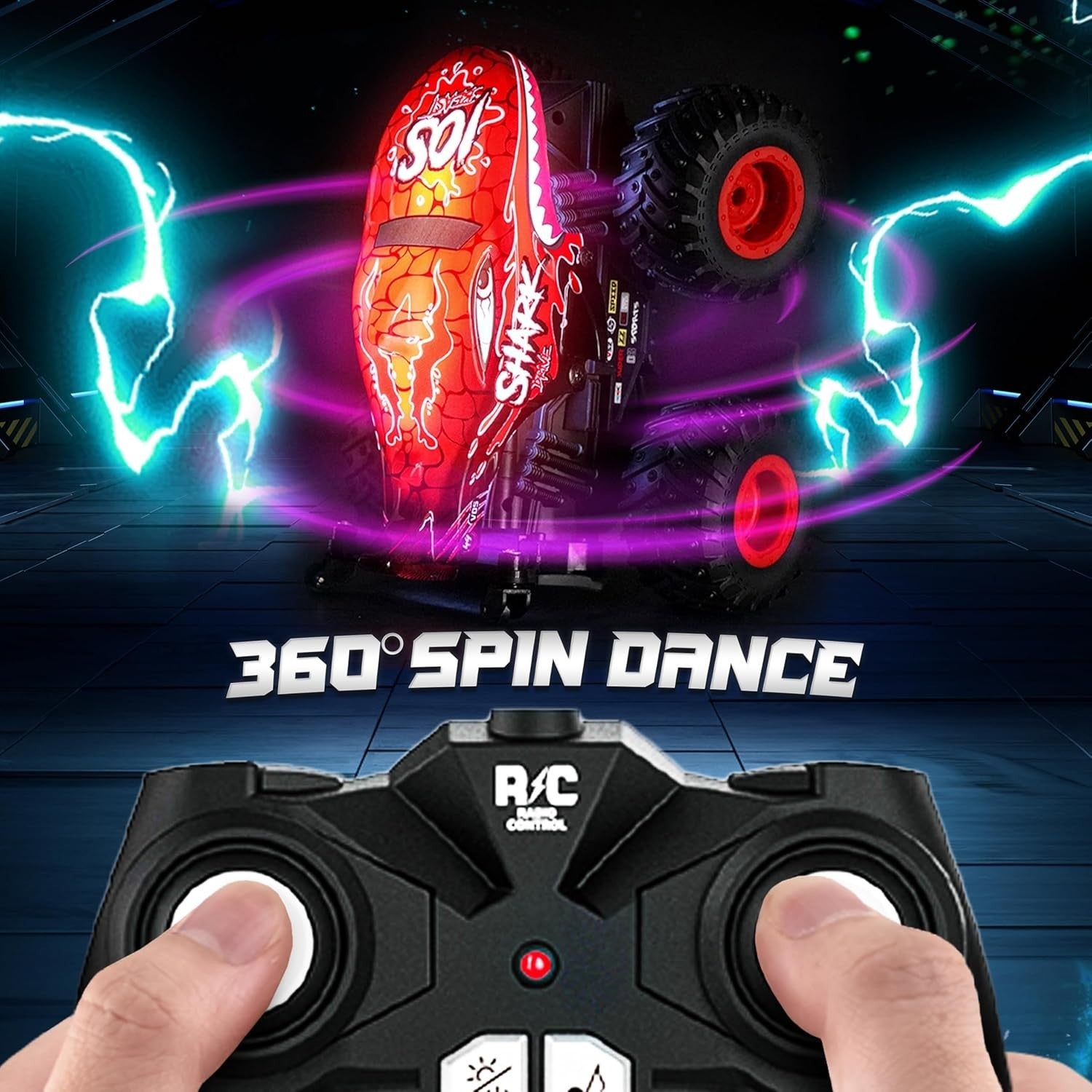 RC Monster Truck Car for Kids 3+ – 360° Spin, LED Lights & Music Toy