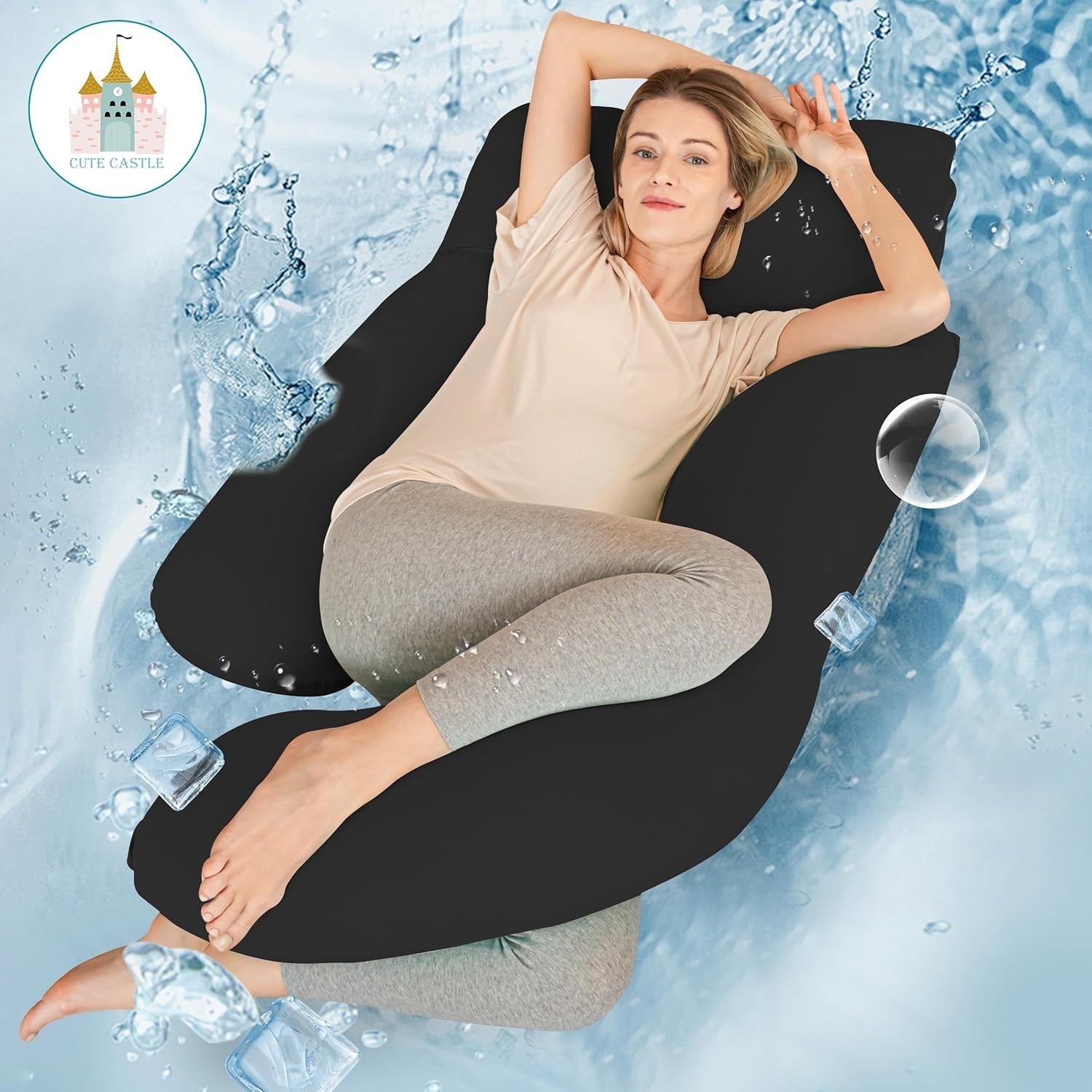 Cooling U Shaped Pregnancy Pillow 57in Full Body Maternity Support Washable