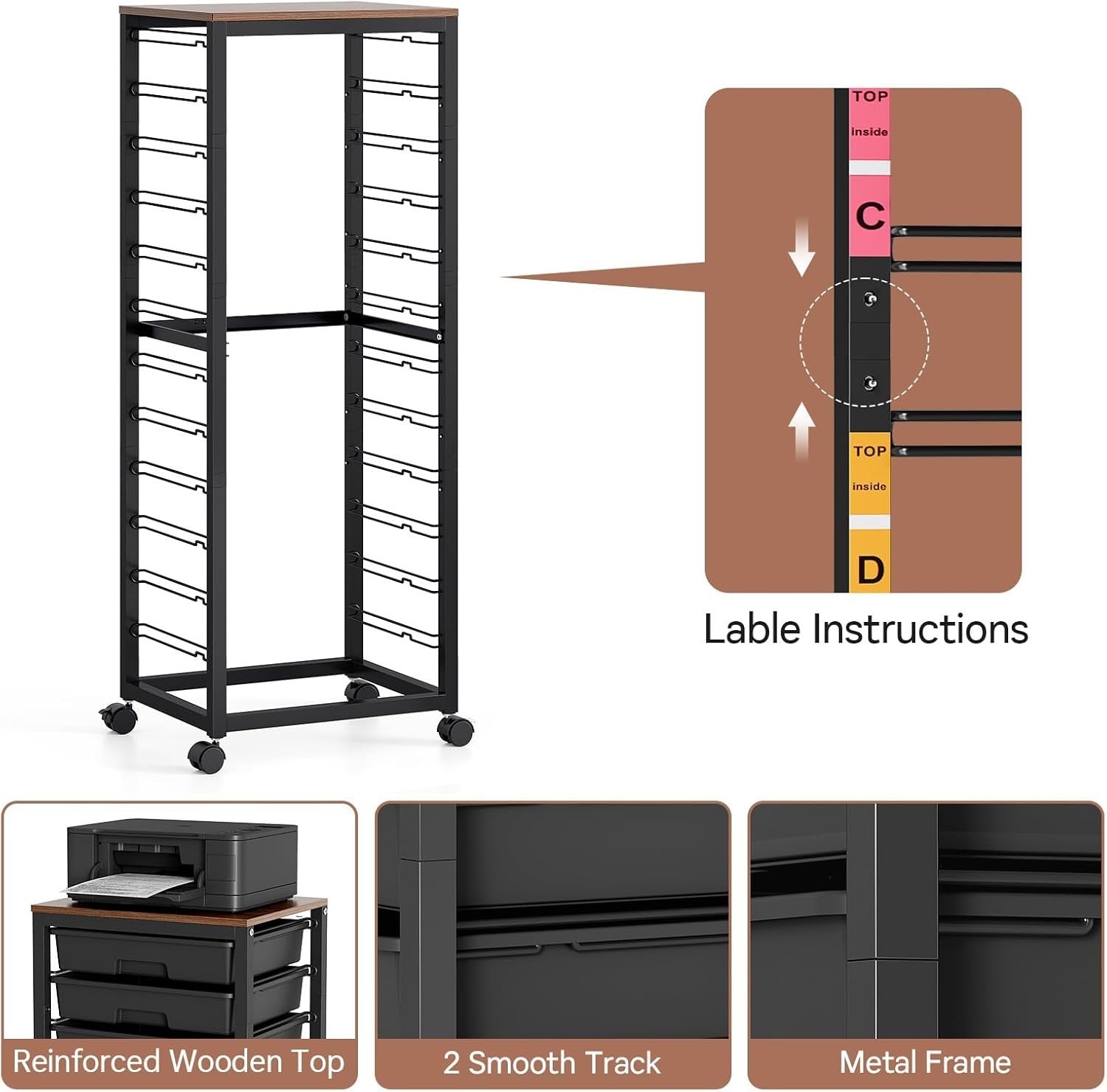 12 Drawer Storage Trolley Black Craft Organizer Cart with Wheels