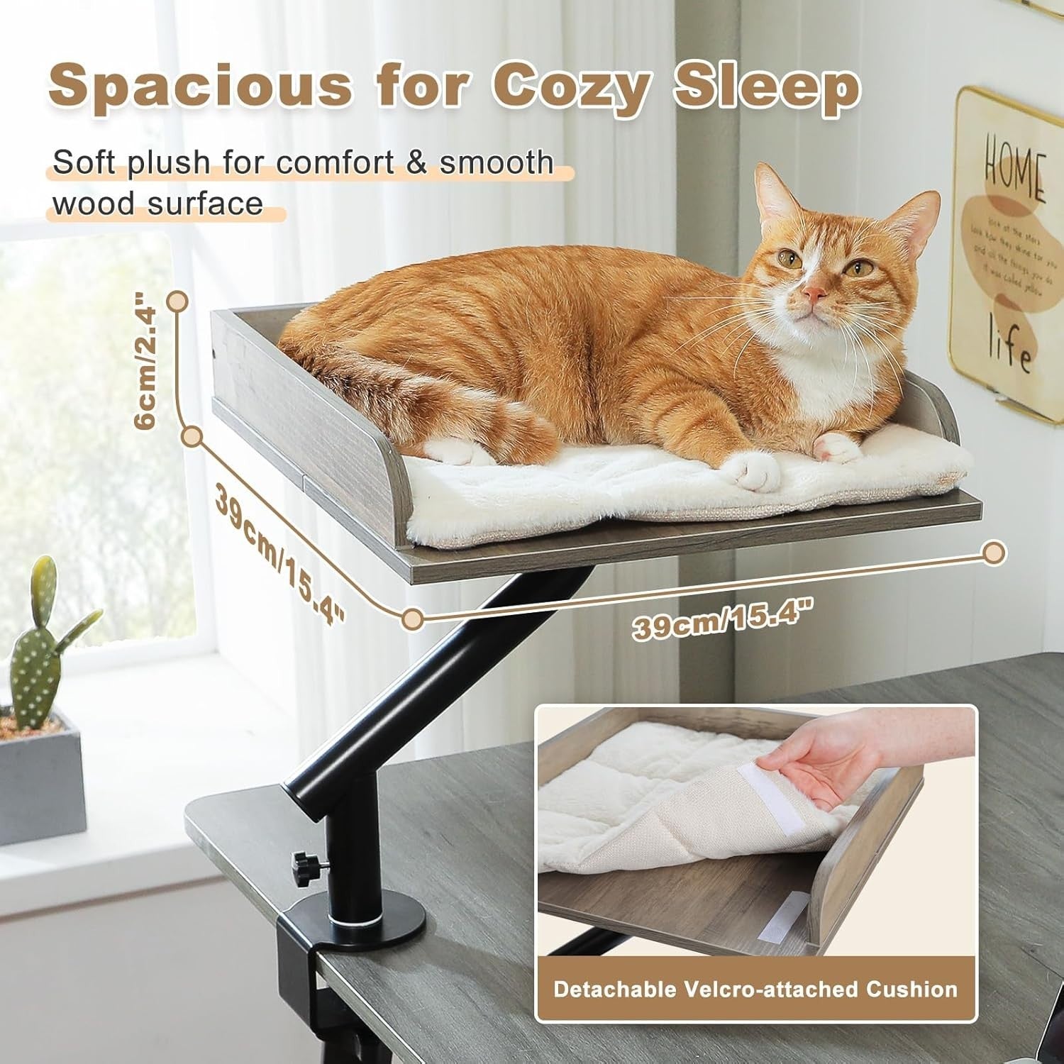 Wooden Desk Cat Bed Rotating Cat Hammock Adjustable Desktop Perch