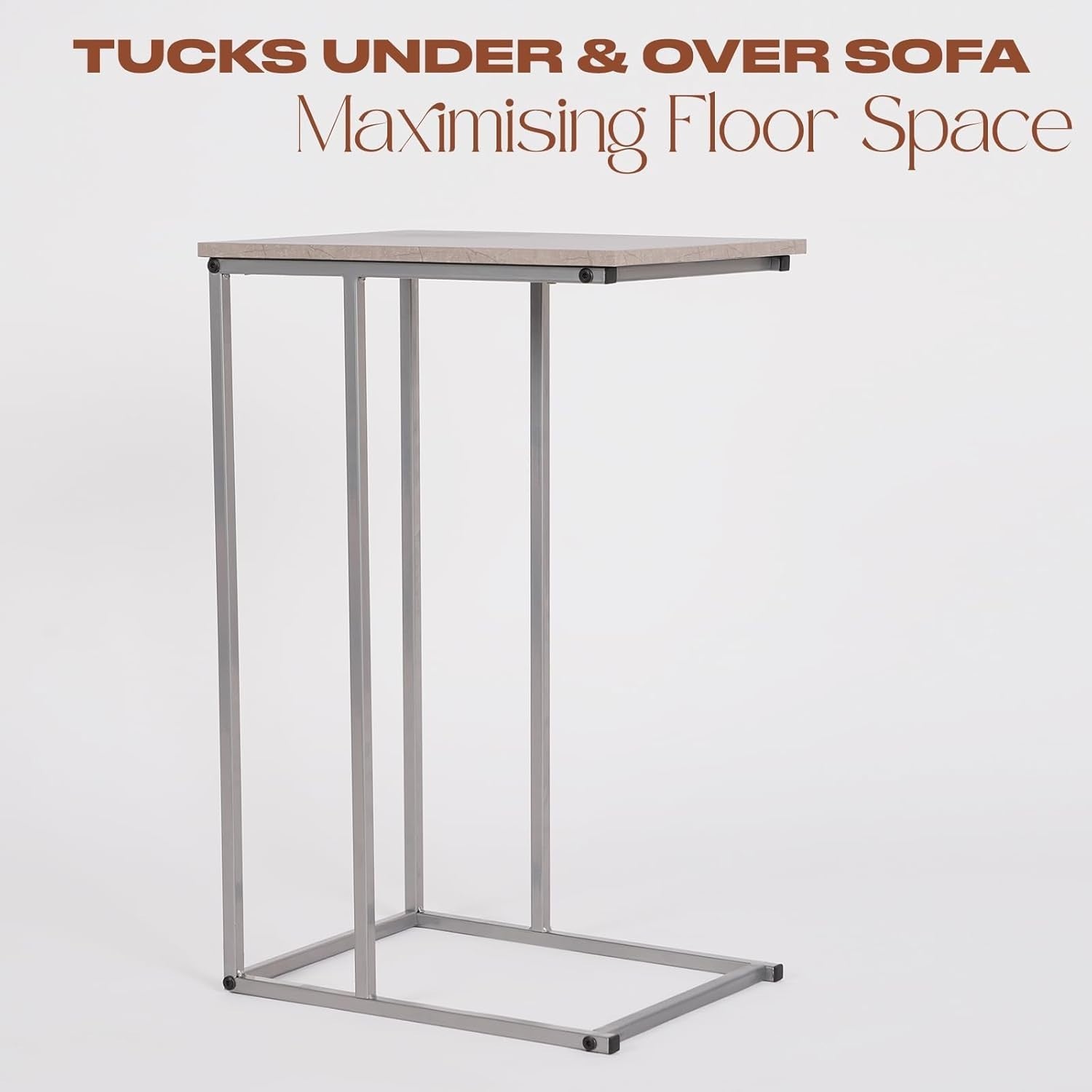 C-Shaped Grey Marble Side Table – Space-Saving Sofa End Table with Storage