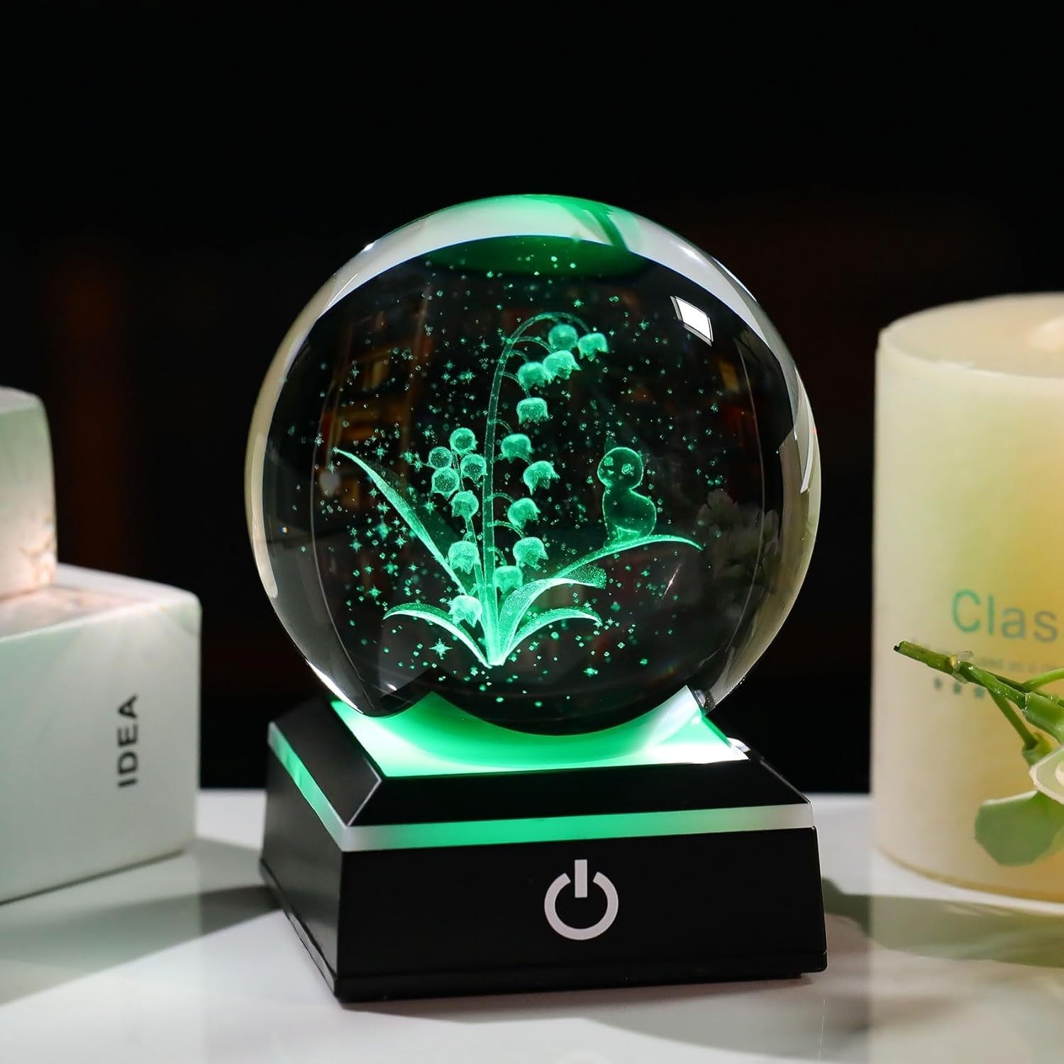 3D Crystal Lily of the Valley Cat Ball LED Light Ornament 8cm K9 Glass Gift