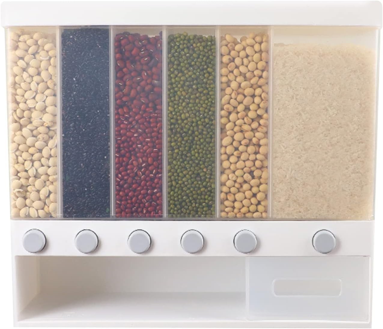 10KG 6 Compartment Cereal Dispenser Transparent Rice Grain Storage Bin