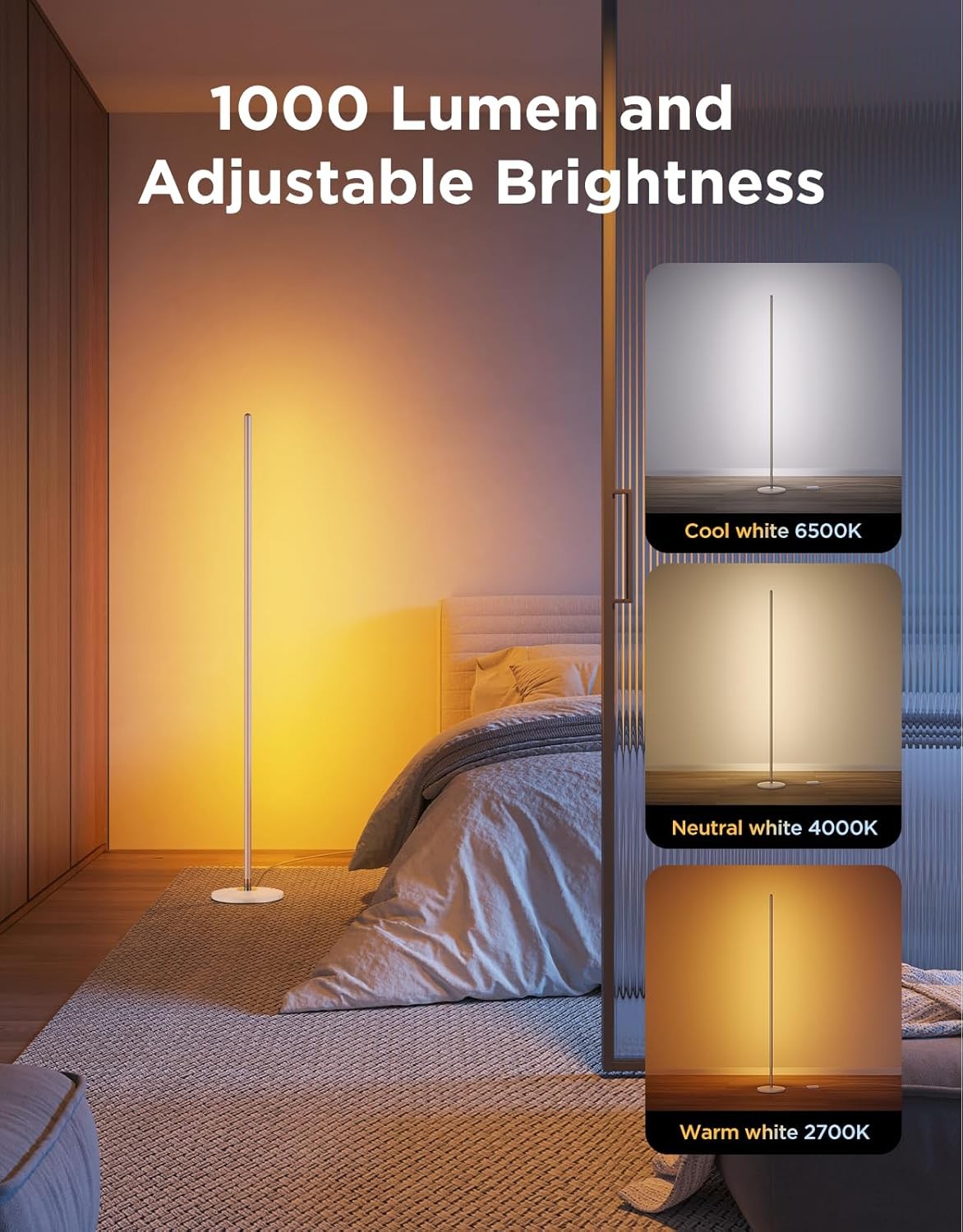 Smart RGBIC Corner Floor Lamp Music Sync App Control Ambient LED Light