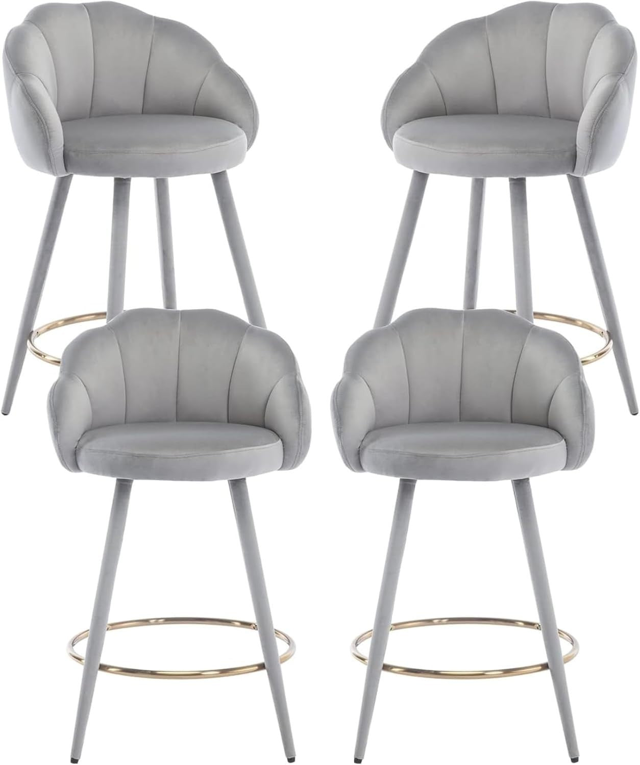 Gray Velvet Bar Stools Set of 4 Modern Kitchen Counter Breakfast Chairs