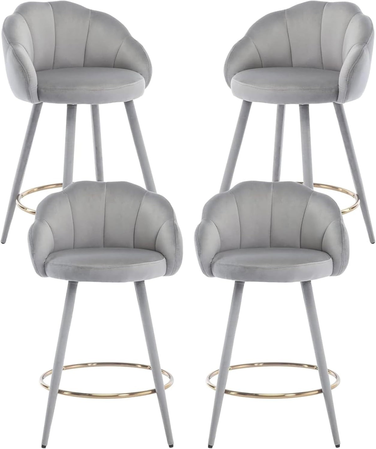 Gray Velvet Bar Stools Set of 4 Modern Kitchen Counter Breakfast Chairs