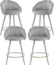 Gray Velvet Bar Stools Set of 4 Modern Kitchen Counter Breakfast Chairs