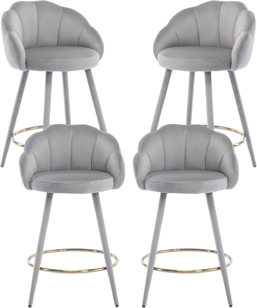 Gray Velvet Bar Stools Set of 4 Modern Kitchen Counter Breakfast Chairs