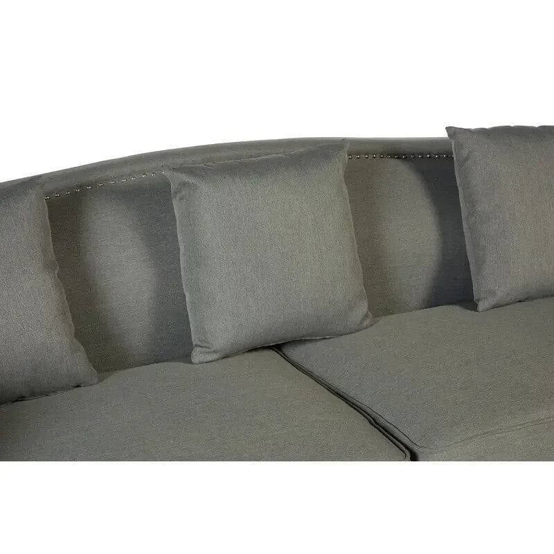 Modern Grey 3 Seater Fabric Sofa with Stud Detail & Wood Legs 300kg Max