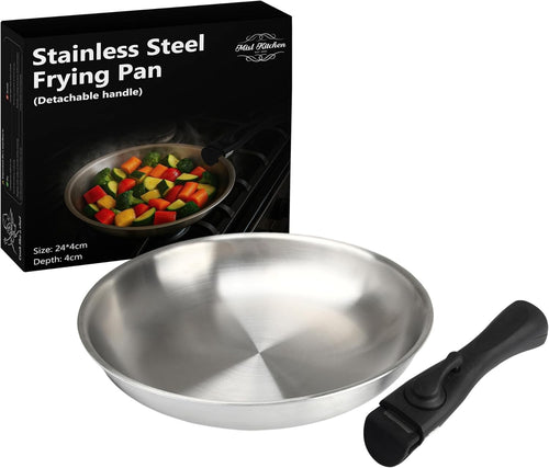 Stainless Steel Frying Pan 24cm Detachable Handle Induction Oven Dishwasher Safe
