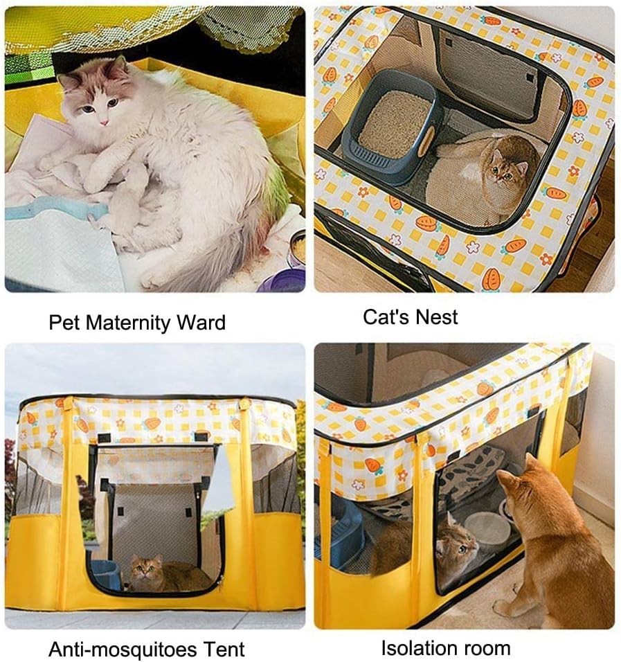 Foldable Dog Playpen Portable Cat Tent Puppy Crate Indoor Outdoor Yellow Small