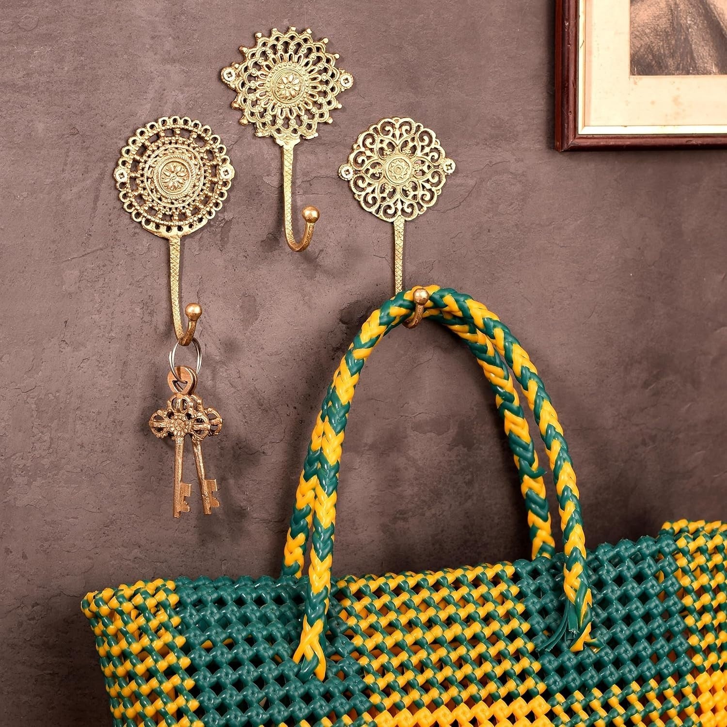 3pcs Boho Gold Brass Wall Hooks Vintage Coat Rack