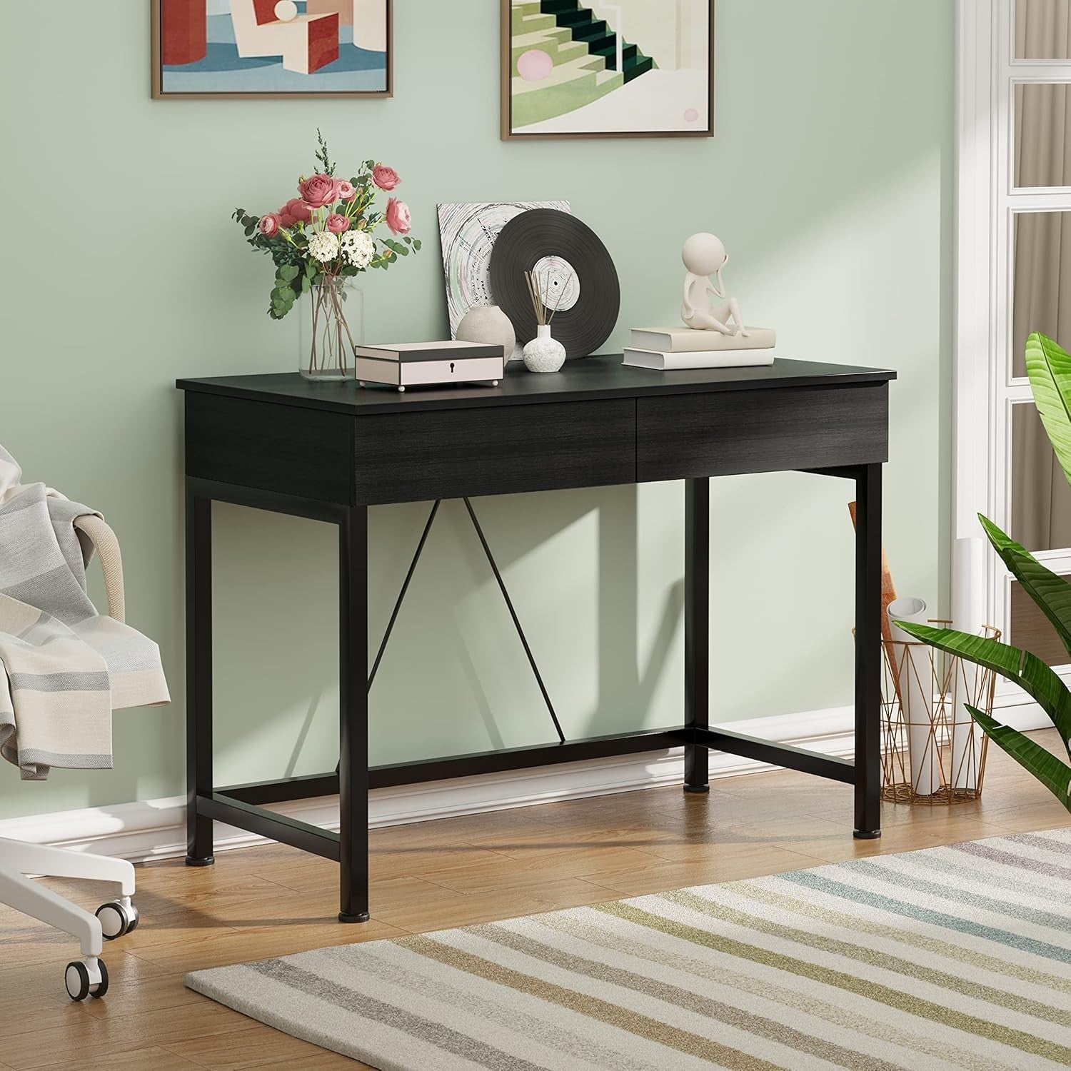 Modern Computer Desk with Drawers 100cm Vanity Makeup Table Black