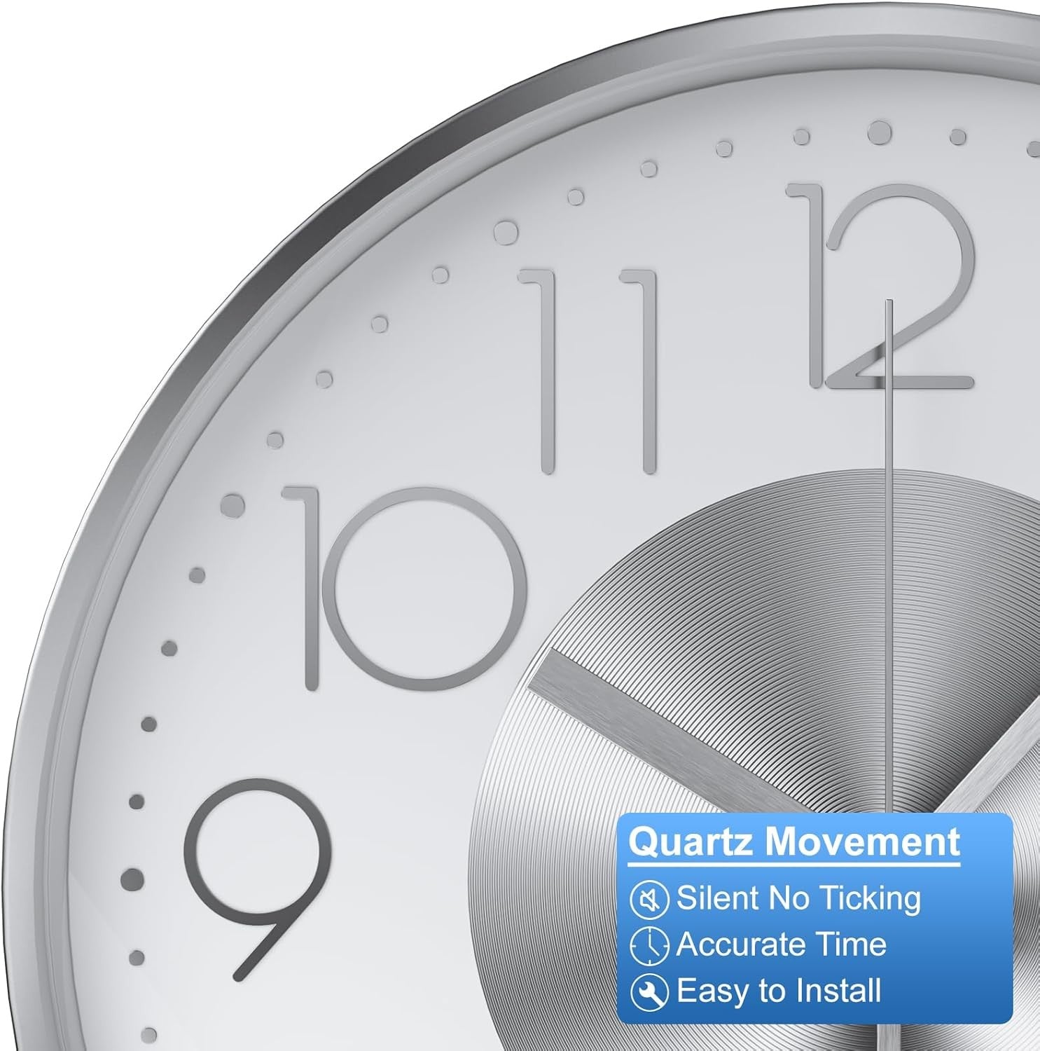 Modern Silent Wall Clock 30cm Large Number Metal Design Home Office Kitchen Deco