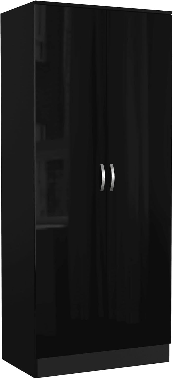 High Gloss 2 Door Wardrobe Slim Storage with Shelf & Hanging Rail 180cm