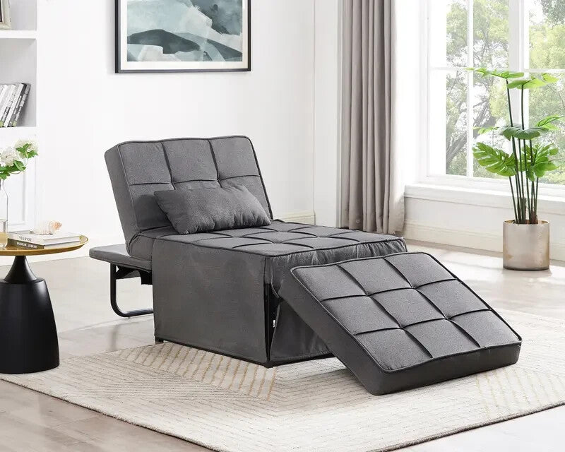 Dark Grey 1 Seater Ottoman Sofa Bed Chair Guest Sleeper Recliner