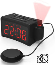 Vibrating Alarm Clock Bed Shaker Projection FM Radio Loud Dual Alarm