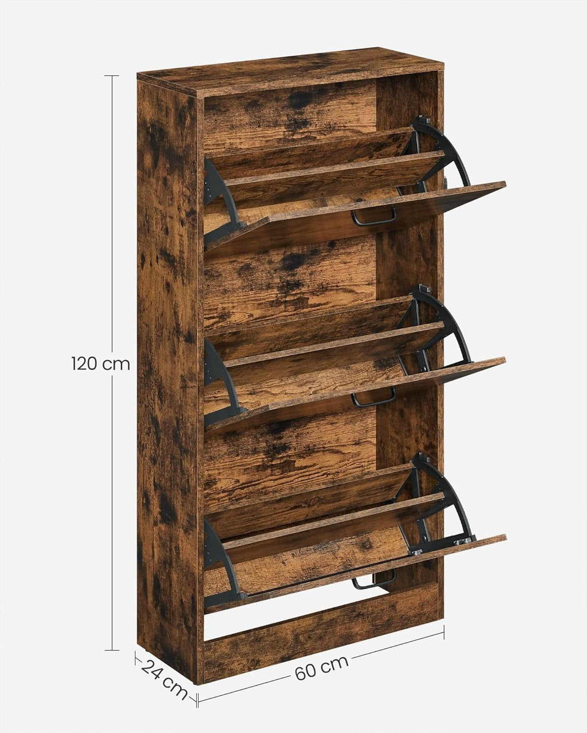 3-Tier 3-Flip-Door Shoe Cabinet, Slim Storage Rack 60x24x120 cm Rustic Brown