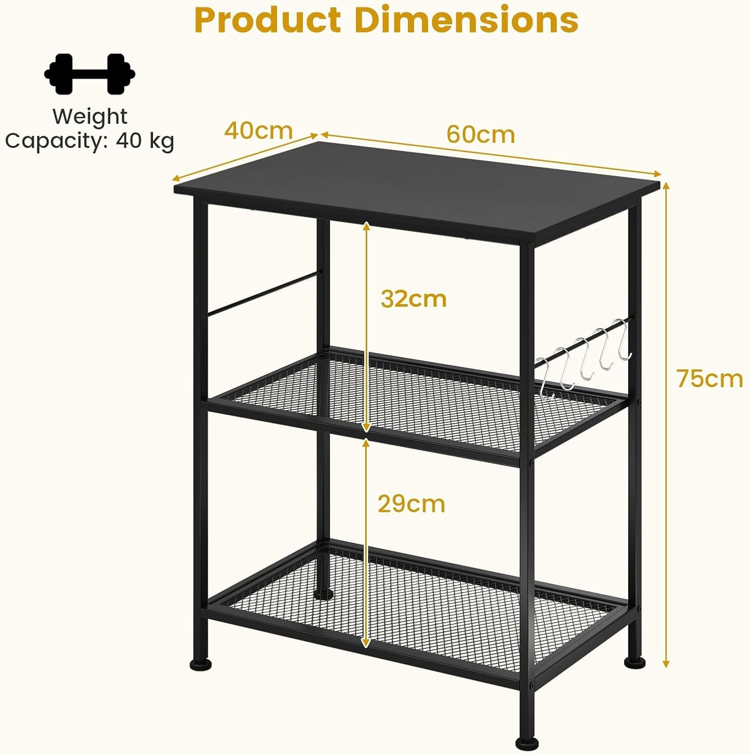 3 Tier Kitchen Trolley on Wheels Microwave Stand Metal Storage Cart