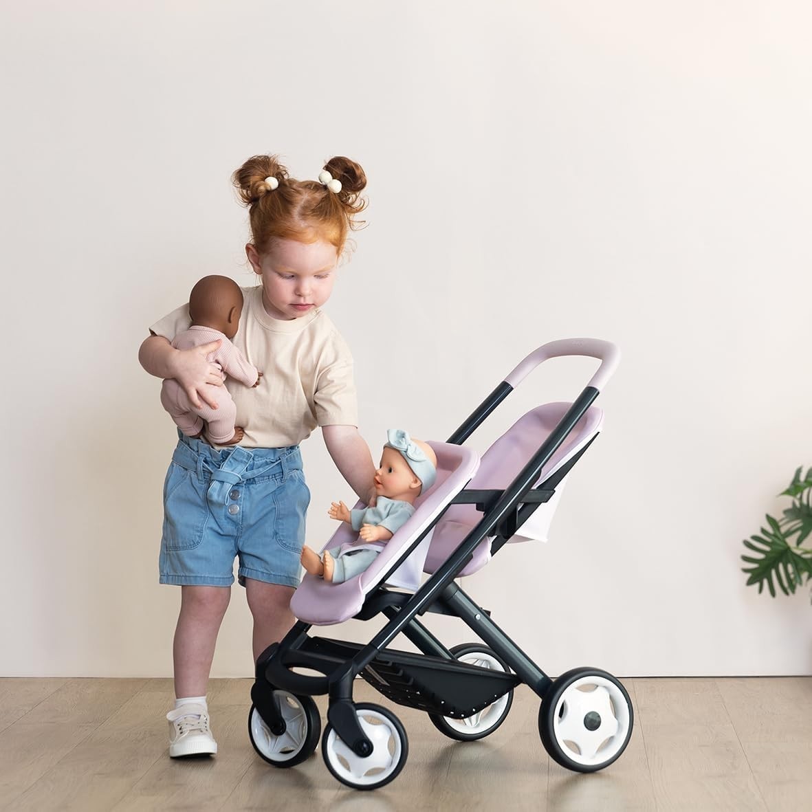 Twin Doll Pushchair Stroller Adjustable Seats Silent Wheels Easy Grip