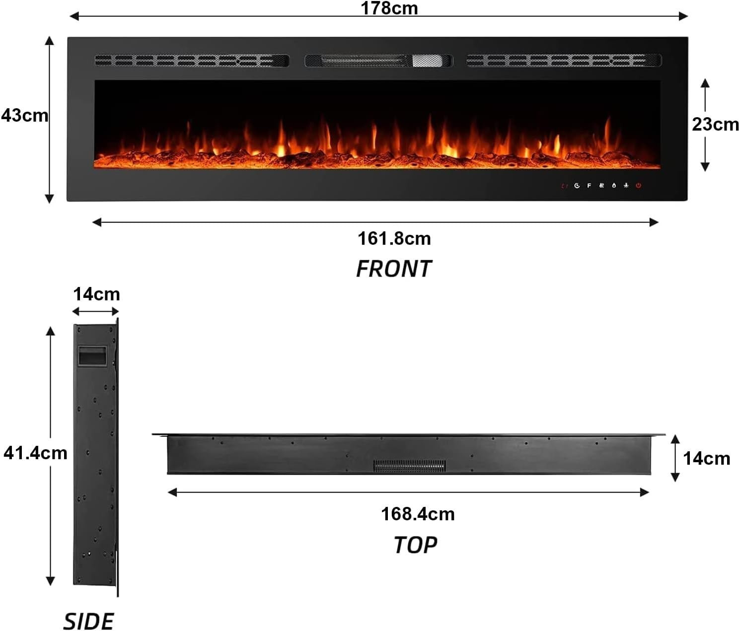 Electric Wall-Mounted Fireplace Heater 1800W Touch Screen Flame Effect