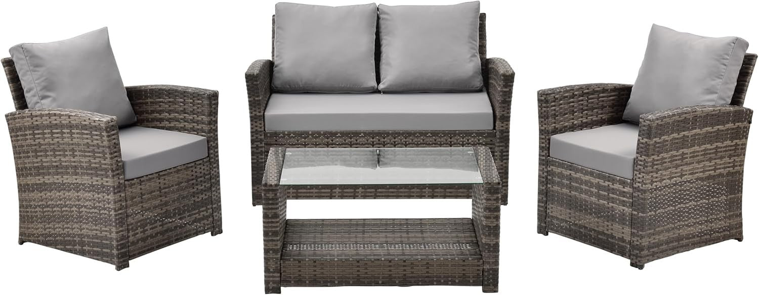4 Seater Rattan Garden Sofa Set Table Chairs Cushions Outdoor Patio