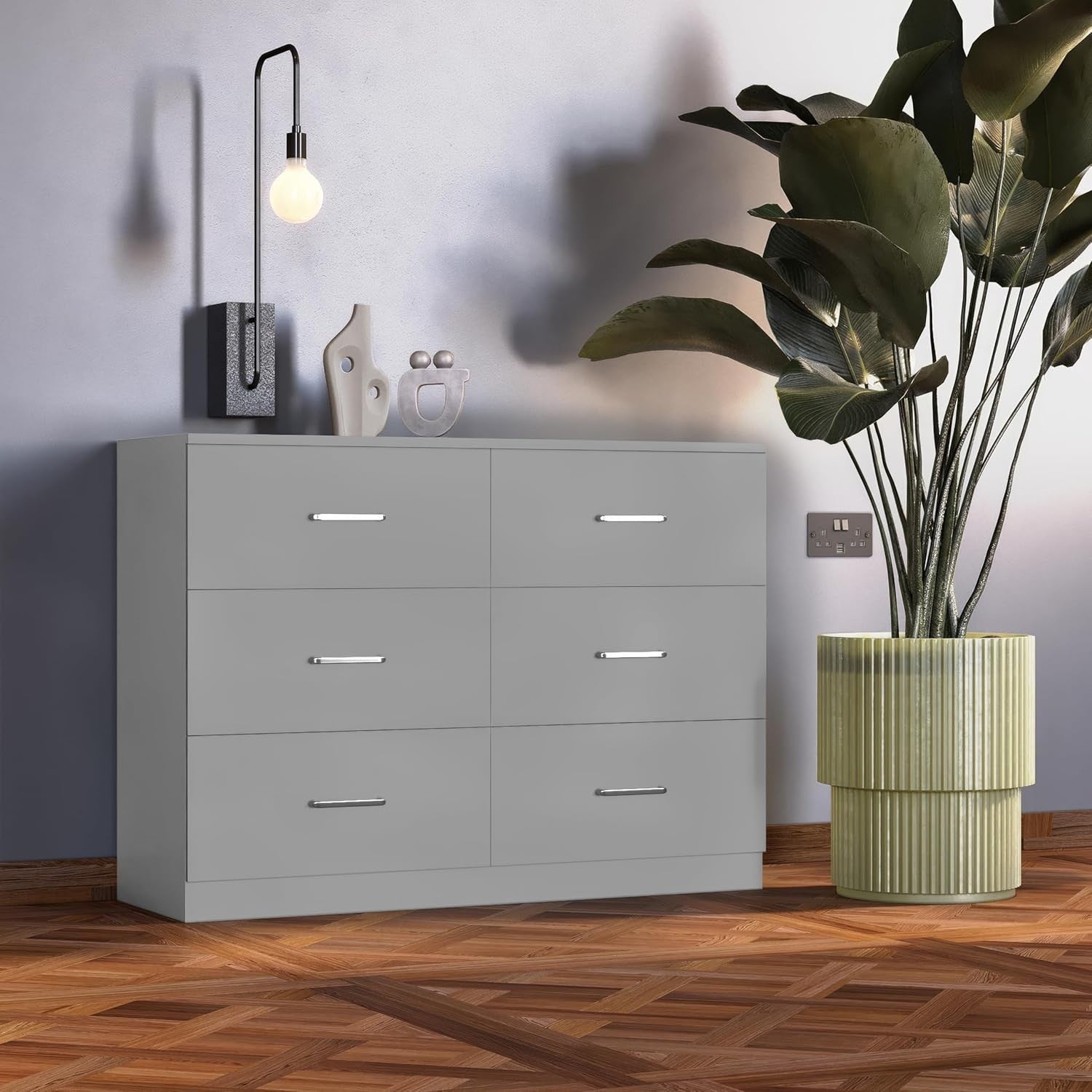 6 Drawer Chest Light Grey Bedroom Storage Unit Modern Clothes Organiser