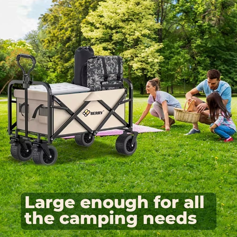Beige 150L Heavy Duty Folding Festival Trolley 330lbs Camping Beach Wagon Cart