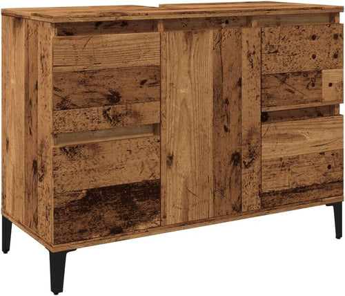 Rustic Oak Bathroom Sink Cabinet Vanity Unit with Drawers Cupboard Storage