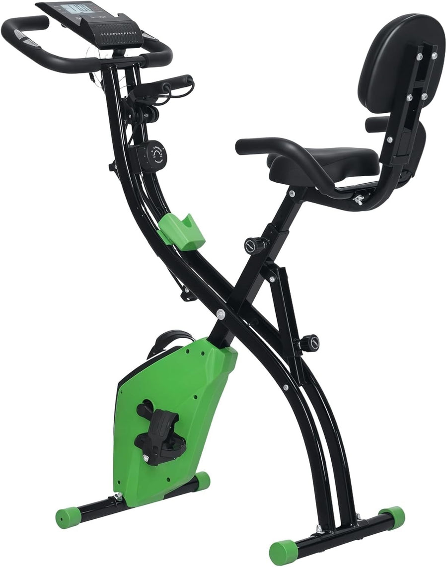 Green 3-in-1 Folding Exercise Bike Magnetic Resistance LCD Pulse & Bands