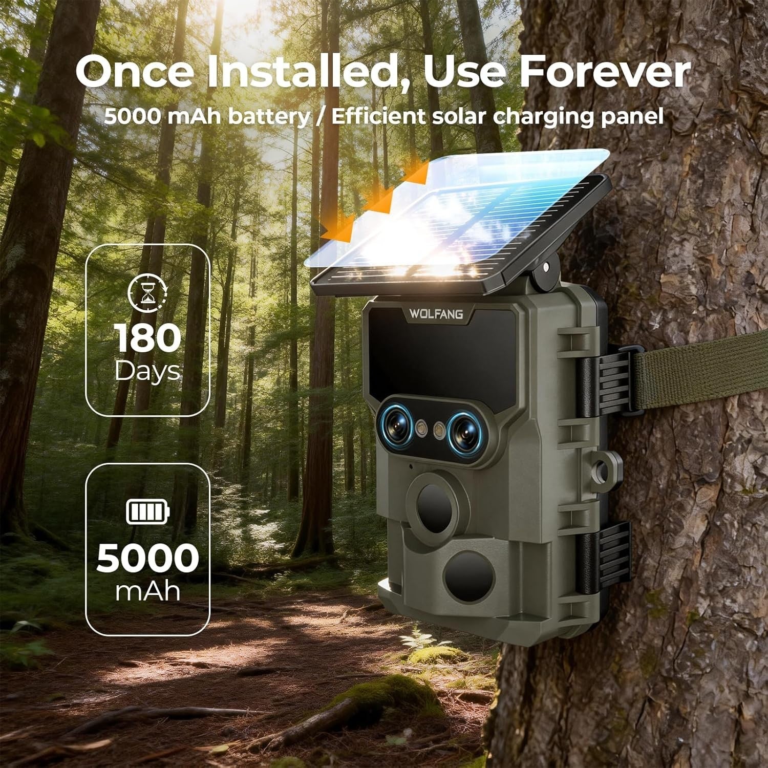 4K 64MP Solar Trail Camera WiFi Wildlife Hunting Cam Night Vision IP66