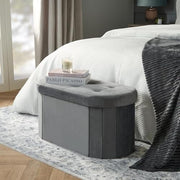 Charcoal Velvet Ottoman Storage Bench, Upholstered Seat with Hidden Compartment