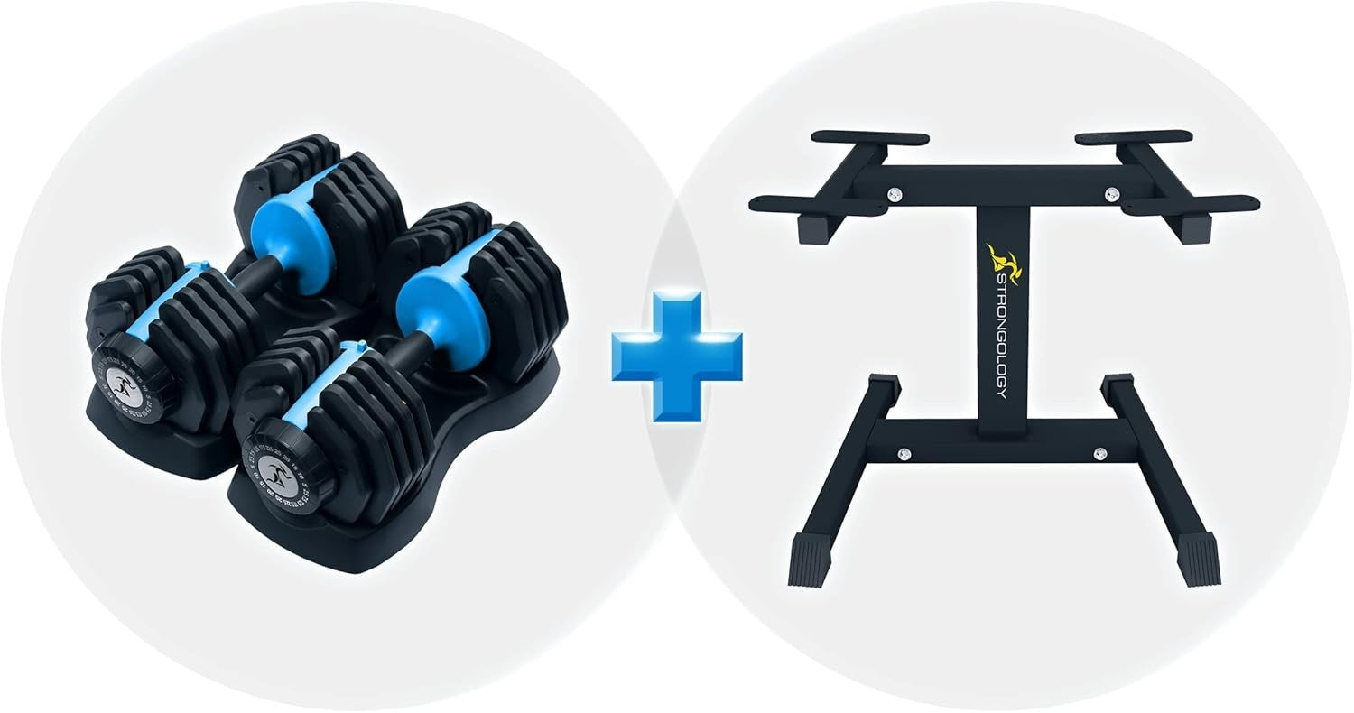 Adjustable Dumbbells Pair Up to 25KG with Floor Stand Space Saving Home Gym