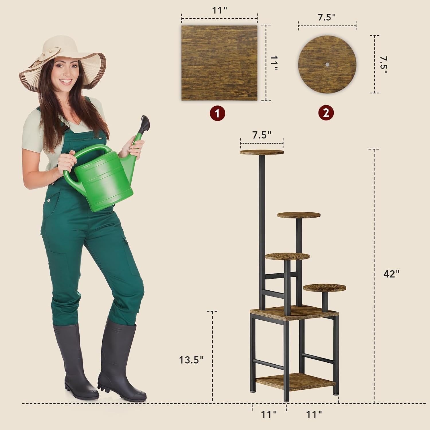 5-Tier Metal Plant Stand with Adjustable LED Grow Light | Indoor Corner Shelf