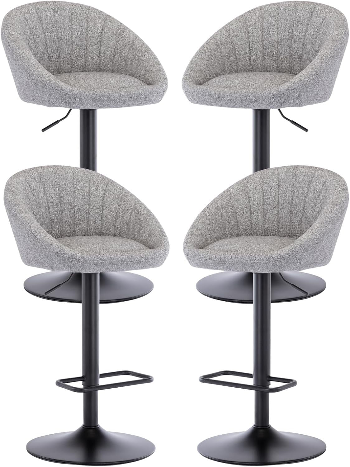 Set of 4 Grey Fabric Bar Stools Adjustable Swivel Counter Chairs