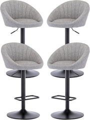 Set of 4 Grey Fabric Bar Stools Adjustable Swivel Counter Chairs